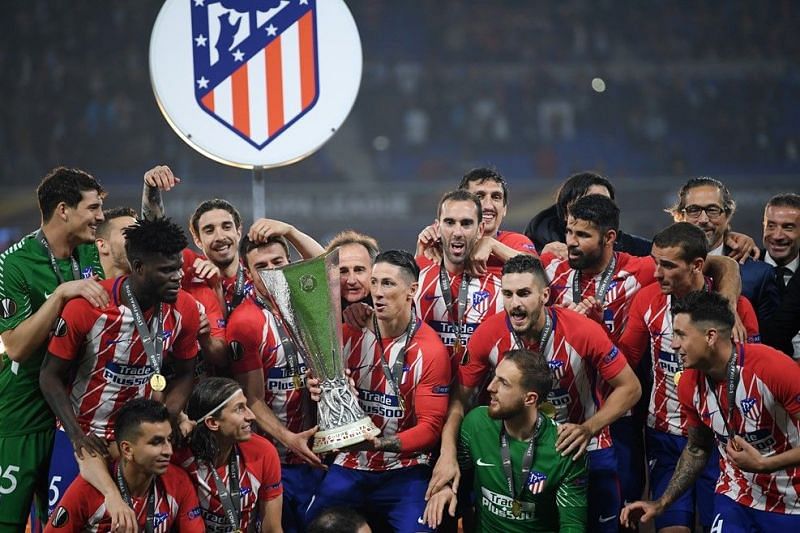 Atletico Madrid celebrate their resounding victoy in the Europa League final