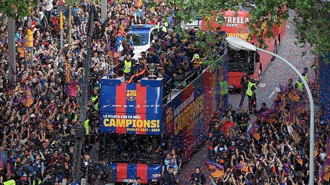 Barcelona parade: Iniesta signs off after securing a Copa del Rey and La Liga double 
