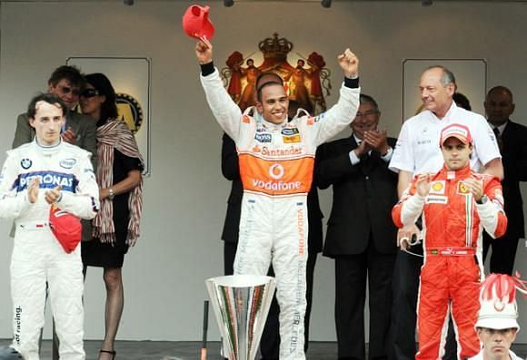 Hamilton, Kubica &amp; Massa on the podium at the 2008 Monaco GP