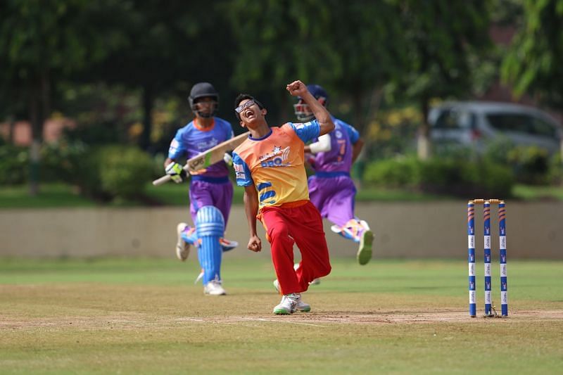 Don Bosco&#039;s baller celebrates after taking a wicket at Pro Star League