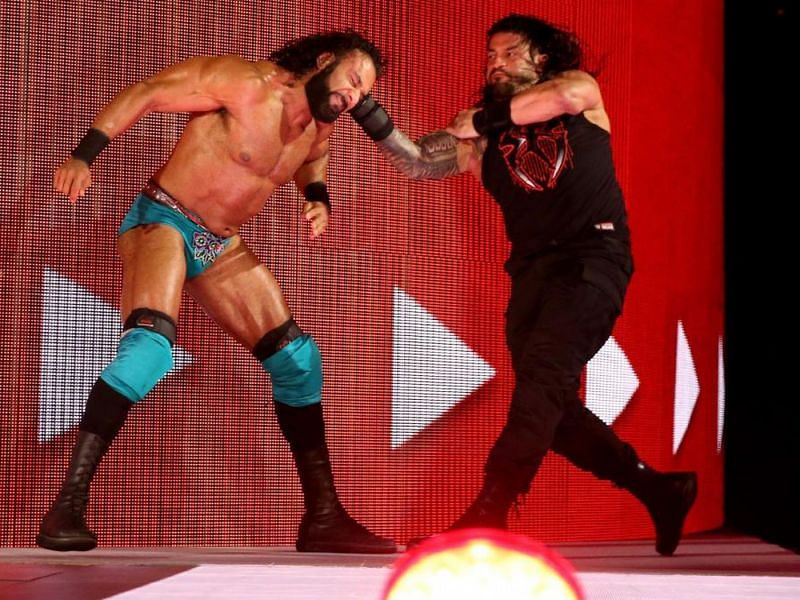 Roman Reigns can give Jinder Mahal a beat-down in the middle of the match disqualifying Seth Rollins