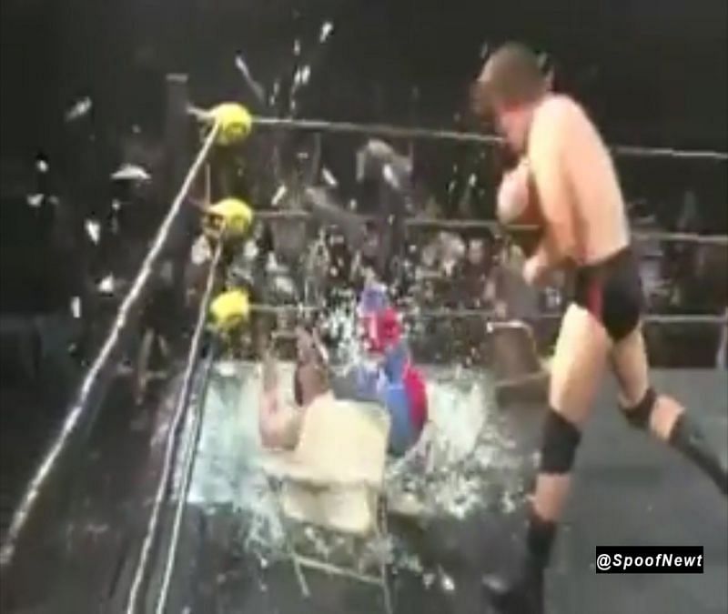 Moxley powerbombs Robert Anthony during their showdown