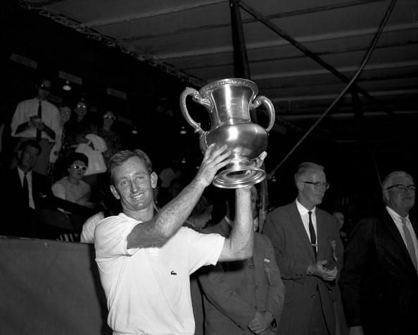 Rod Laver, the newest Triple crown winner in Tennis, poses w