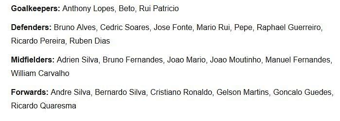 Portugal&#039;s squad for the World Cup
