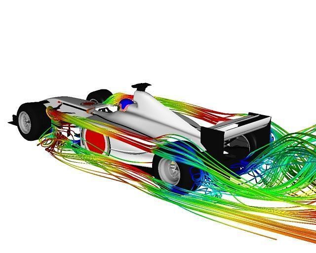 CFD simulation predicting the airflow in a F1 car design