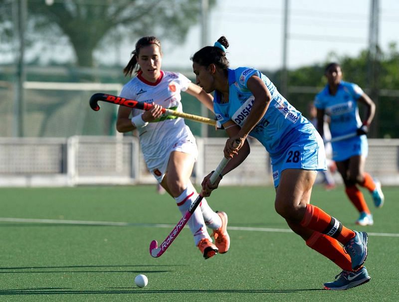 Rani Rampal in action during second match against Spain