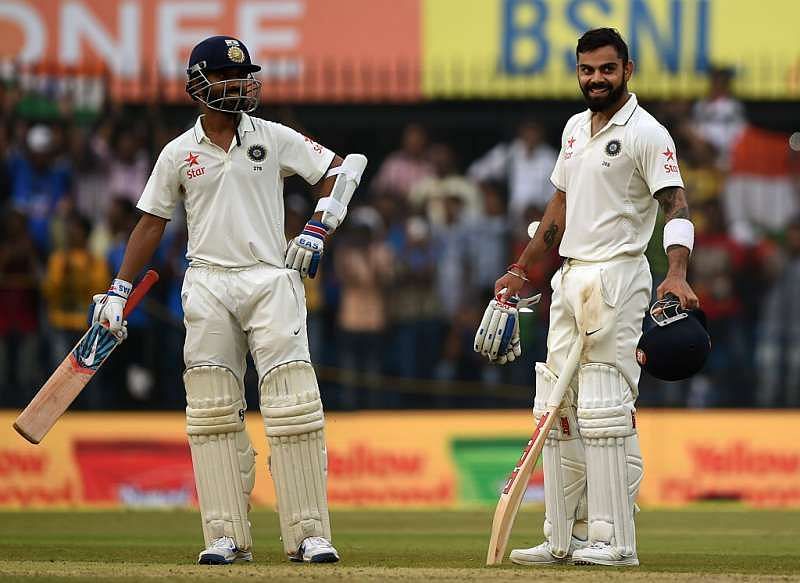 Virat Kohli and Ajinkya share a light moment 