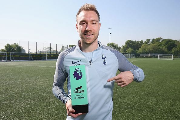 Christian Eriksen wins the Carling Premier League Goal of the Month Award for April 2018