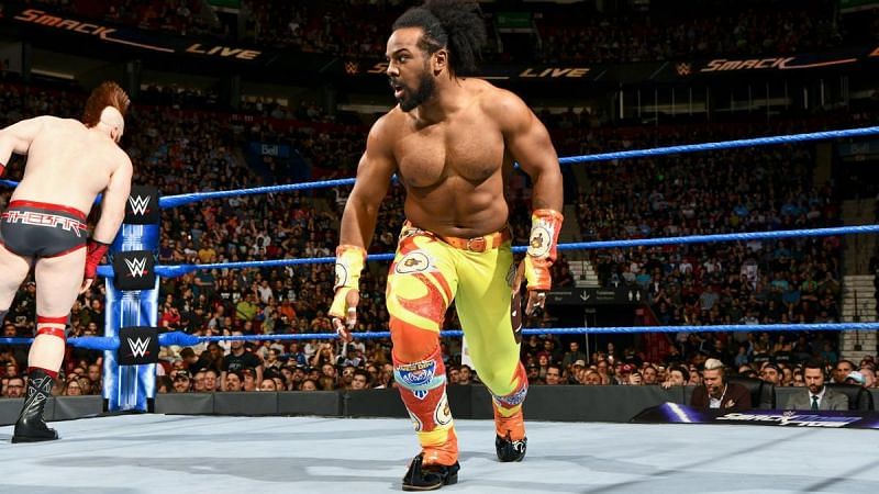 Xavier Woods performing on SmackDown Live