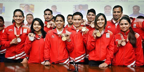 Medal winners of the Indian Shooting Contingent at the Gold Coast CWG