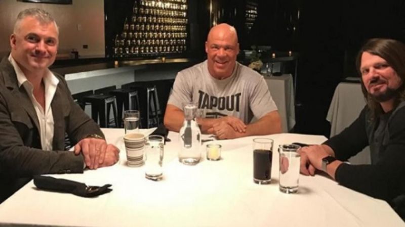 Kurt Angle AJ Styles Shane McMahon Table for 3