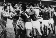 Sport. Football. 1966 World Cup Finals. pic: 19th July 1966. North Korea 1 v Italy 0 at Ayresome Park, Middlesbrough. The unknown teamfrom the Far East defeated the star-studded Italian team with Pak Doo Ik scoring the winning goal with a shot from 20 yar