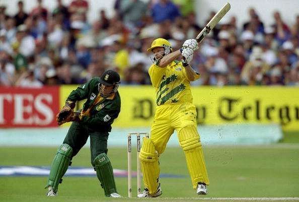 Steve Waugh en route to his century in the 1999 World Cup Super Six stage