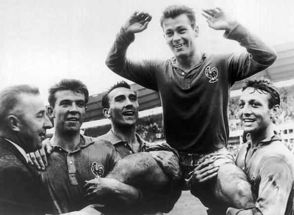 Soccer World Cup : The French Players Douis, Lerond, Fontaine And Vincent 1958
