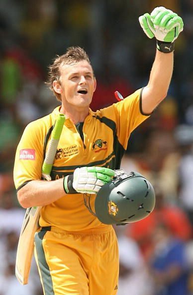 Australian cricketer Adam Gilchrist cele...