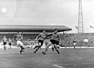 World Cup Finals, 1966. Middlesborough, England. 19th July, 1966. North Korea 1 v Italy 0. North Korea's Pak Do Ik scores the games only goal to create one of the biggest World Cup shocks of all time in their Group Four match.