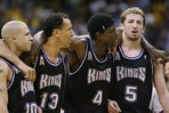 Mike Bibby, Doug Christie, Chris Webber and Hidayet Turkoglu stand together