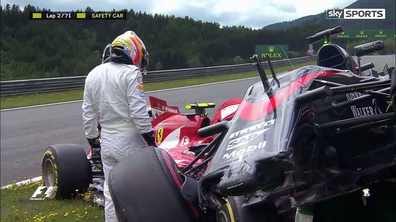 Raikkonen crashes with Alonso