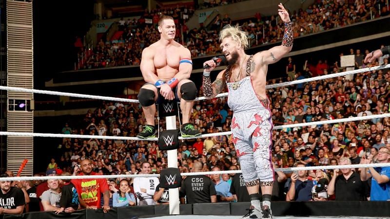 John Cena looked on while Enzo Amore cut a promo