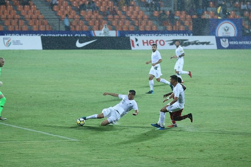 New Zealand players in action in the match against Kenya