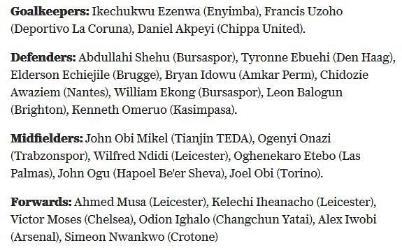 Nigeria&#039;s squad for the WC