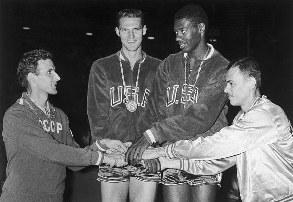 Men Congratulating Oscar Robertson and Jerry West