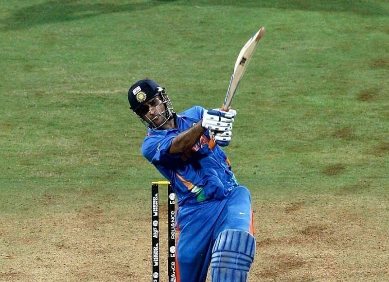 Dhoni hits a six over long-on