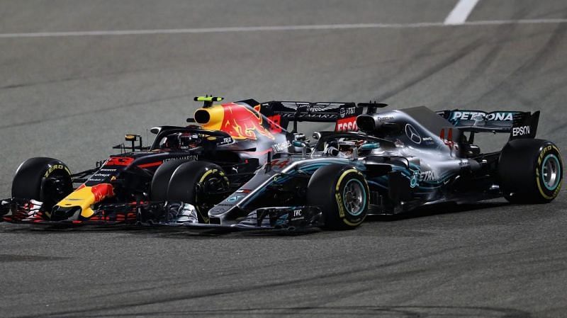 Image result for verstappen hamilton bahrain 2018