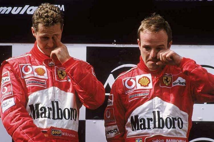 winner Ferrari driver Michael Schumacher of Germany and runner-up Ferrari driver Rubens Barrichello of Brazil