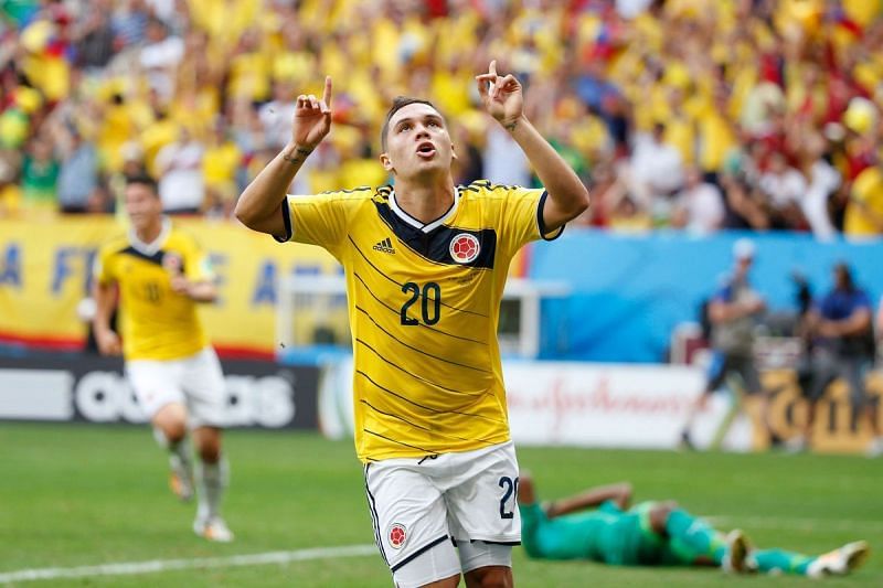 Quintero celeberates his goal in the world Cup