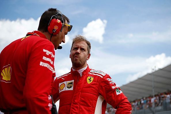 Sebastian Vettel of Germany  and  Scuderia Ferrari on the...