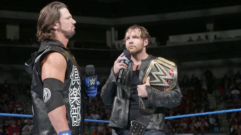 Dean Ambrose and AJ Styles confronting each other 