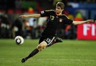 Germany's midfielder Thomas Mueller kick
