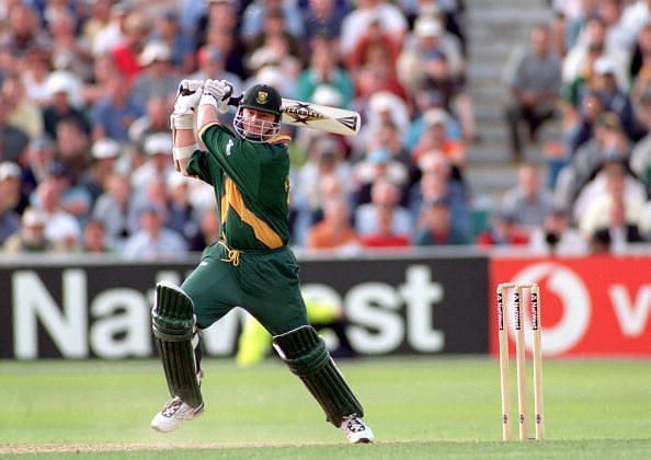 1999 Cricket World Cup Semi Final. Edgbaston. 17th June, 1999. Australia v South Africa. Match Tied. South Africa&#039;s Lance Klusener batting.