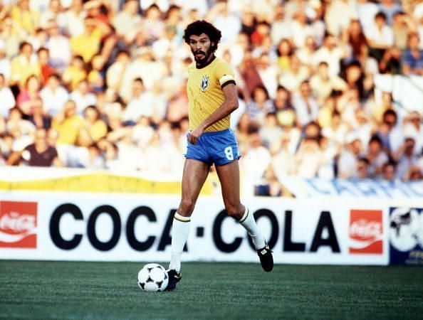 1982 World Cup Finals. Seville, Spain. 23rd June, 1982. Brazil 4 v New Zealand 0. Brazil&#039;s Socrates