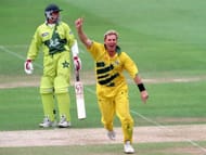 1999 Cricket World Cup Final. Lords. 20th June, 1999. Australia beat Pakistan by 8 wickets. Australia's Shane Warne celebrates after taking the wicket of Pakistan's Wasim Akram, the first of four.
