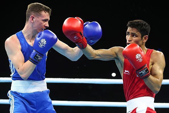 Gaurav Solanki in action during the 2018 CWG