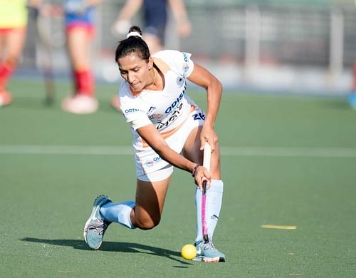 Skipper Rani Rampal in action during the match 