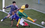 South Africa's striker Katlego Mphela (R