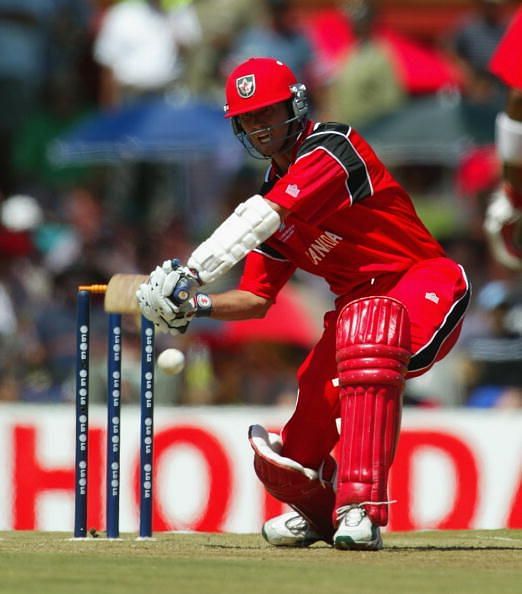 John Davison of Canada hits out on his way to scoring the fastest hundred in World Cup history