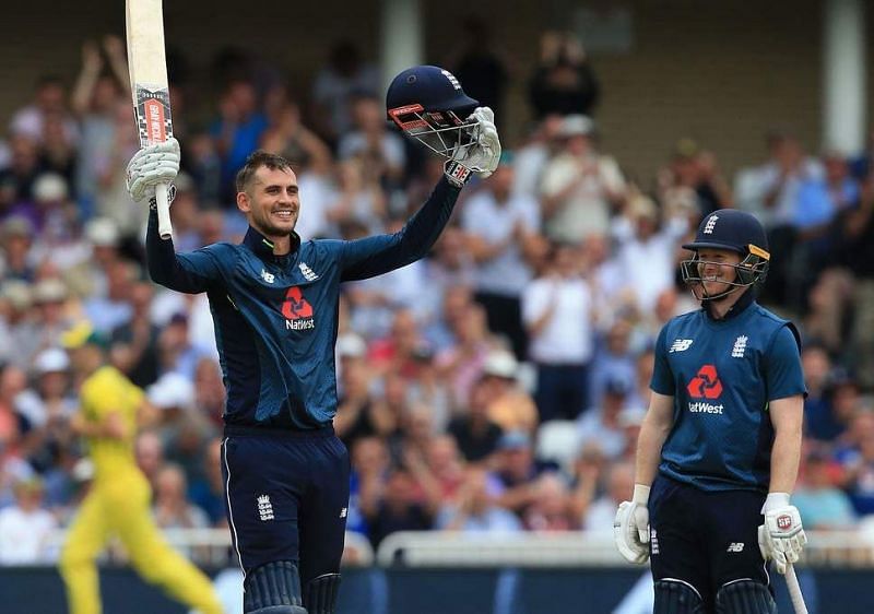 Hales celeberates his ODI hundred against Australia