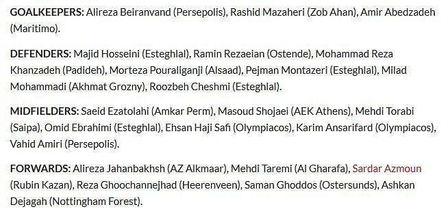 Iran&#039;s squad for the World Cup
