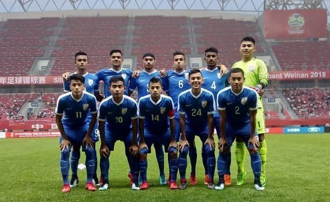 India U-16 Football team; Vikram Pratap Singh (Second row, third from the right)