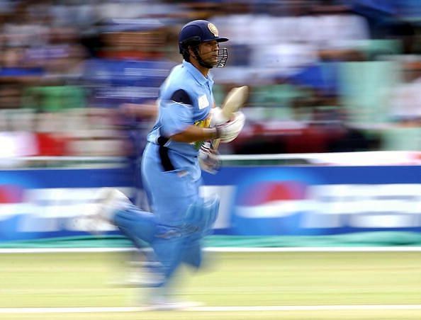 Sachin Tendulkar of India runs between the wickets