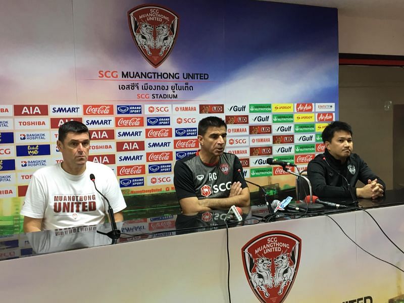 Radovan Curcic faces the media after his side&#039;s 2-1 loss to Prachuap