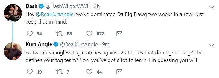 Kurt Angle responds to Dash Wilder by saying his matches on Raw were &#039;meaningless&#039;