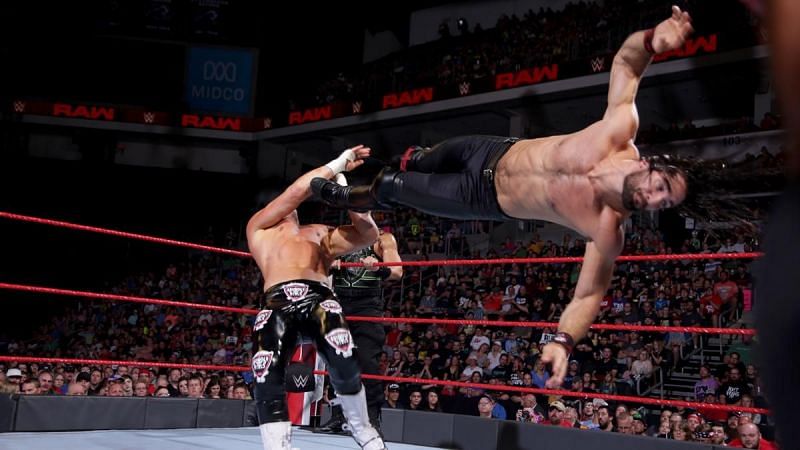 Rollins with his trademark dropkick!