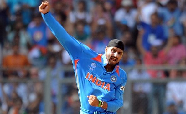 Indian spinner Harbhajan Singh reacts af