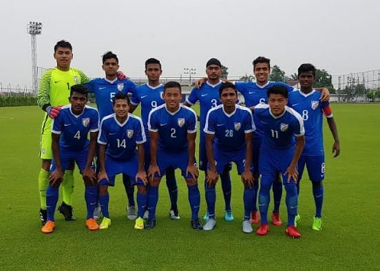 The India U16 squad in their previous match against Bangkok Glass FC U17s