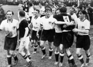 1954 FIFA World Cup in Switzerland Final before 65.000 spectators in Bern's Wankdorf Stadium: Germany 3 - 2 Hungary - German players celebrating their win after the final whistle| -